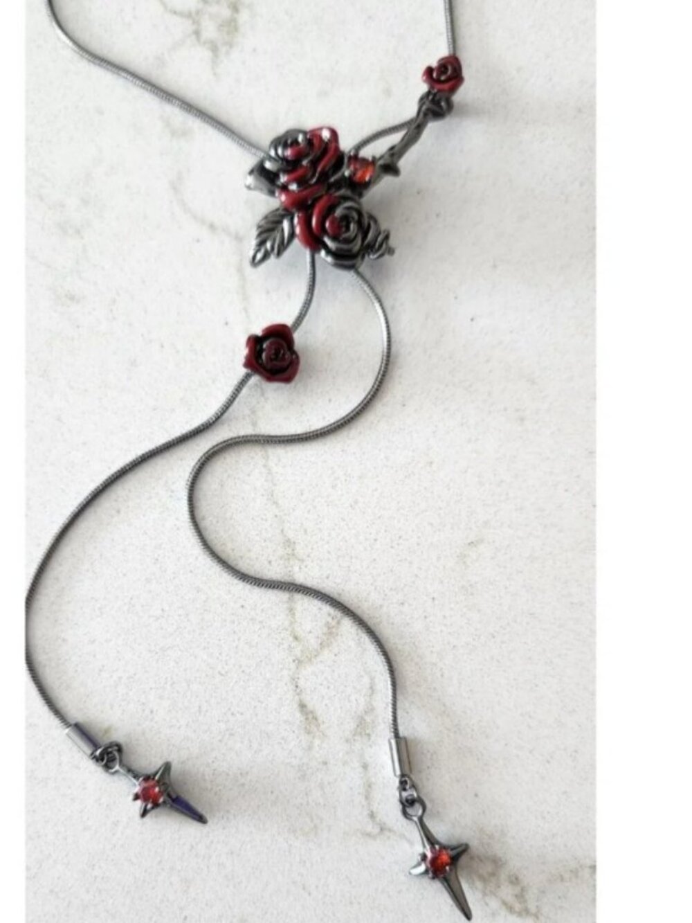Goth Style Rose Tassel Necklace with Cross Embellishments, Fish Hook Closure